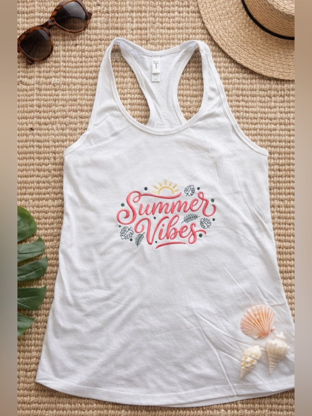 White "Summer Vibes" Racerback Tank Top